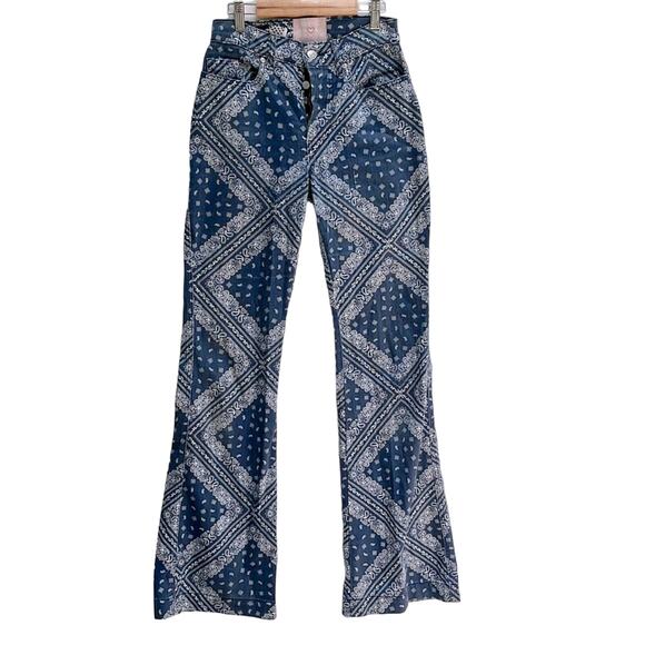 Revice La La Land Bandana Print Flares Jeans Laguna Blue Rodeo Western Size 25 - Picture 1 of 13